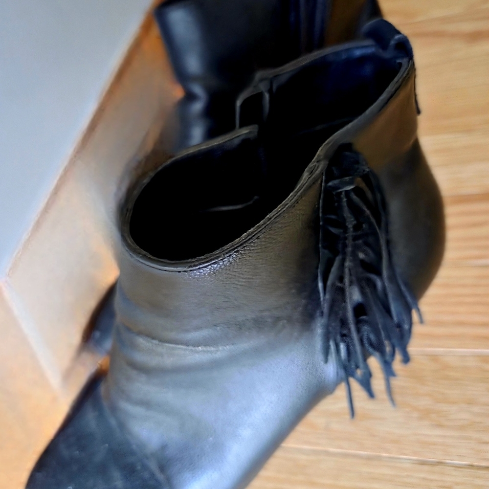 Black Leather Ankle Boots with Gold Accents